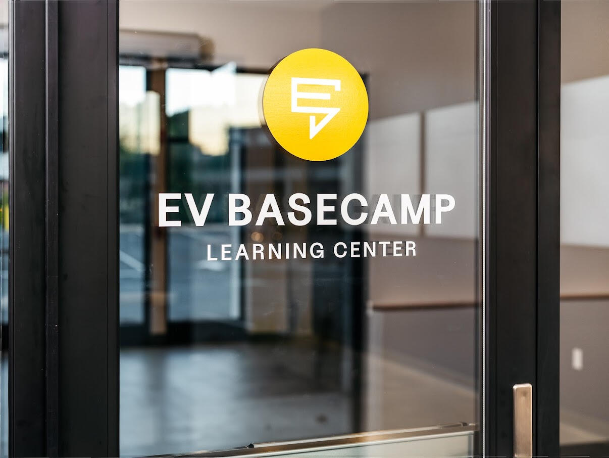 Shot of the sign on EV Basecamp Learning Center front door